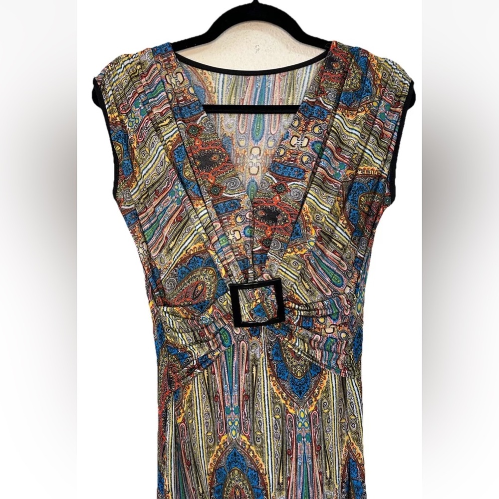 VTG 90s Y2K Multi-Colored Paisley Printed 70s Style Bohemian V-Neck Maxi Dress S